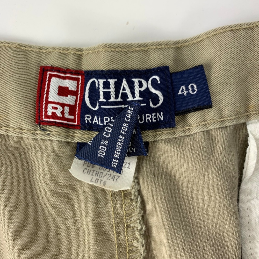CHAPS Sz 40 Shorts Beige Tan Flat Front Cotton - Picture 2 of 4